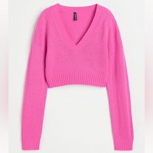 H&M Pink V-Neck Cropped Sweater XS